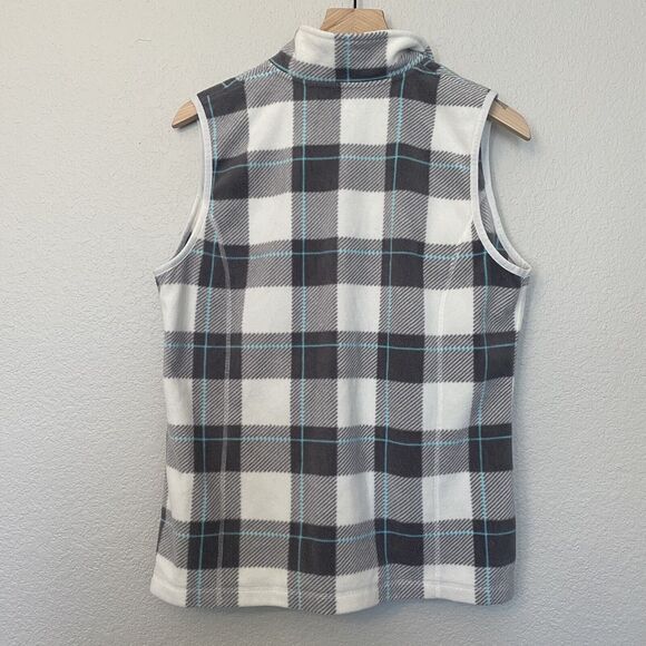 Made for Life fleece Zip Up vest size large White Plaid Turquoise - Picture 2 of 6